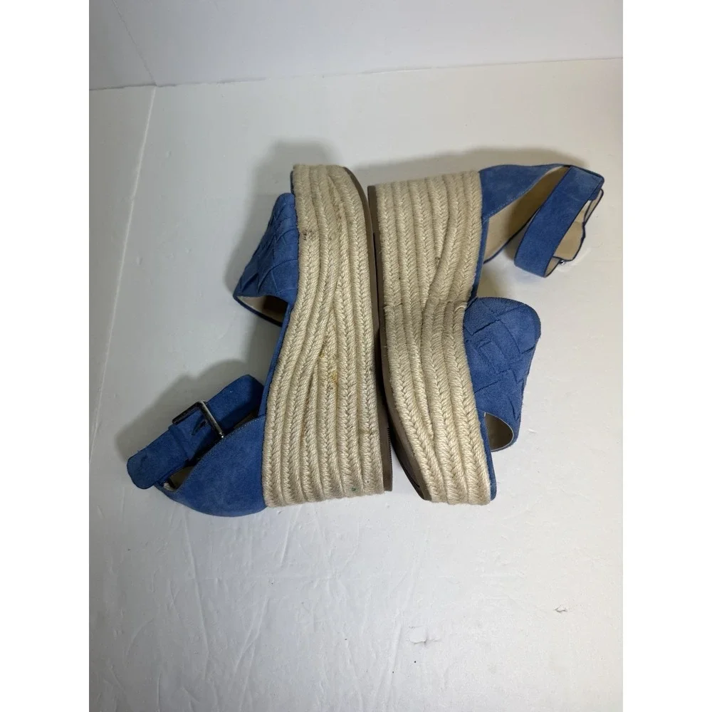 Marc Fischer Blue Suede Espadrille Wedge Sandal Ankle Strap Size 9